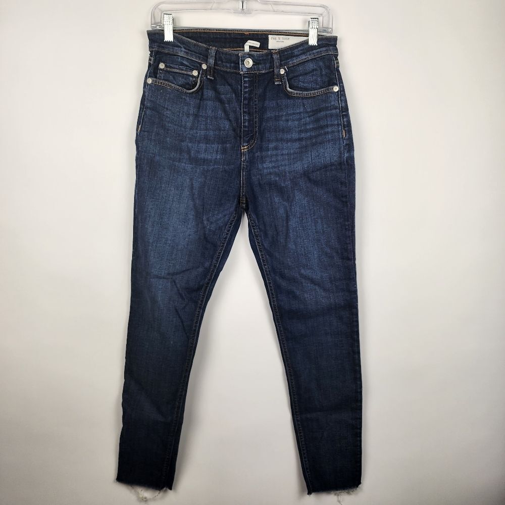 RAG BONE NINA HIGH RISE ANKLE SKINNY DENIM JEANS WOMEN 29 KAYT DARK WASH RAW HEM